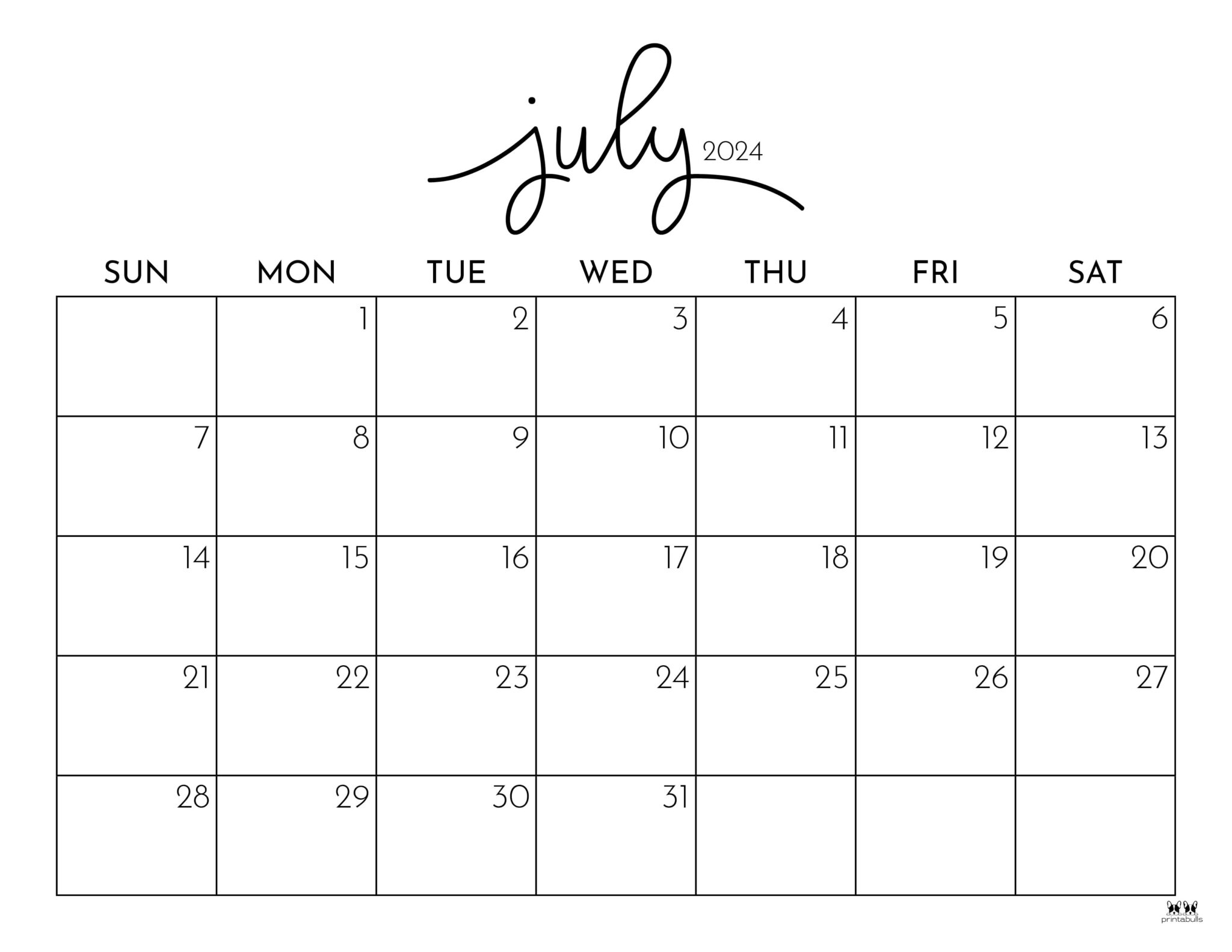 July 2024 Calendars 50 FREE Printables Printabulls