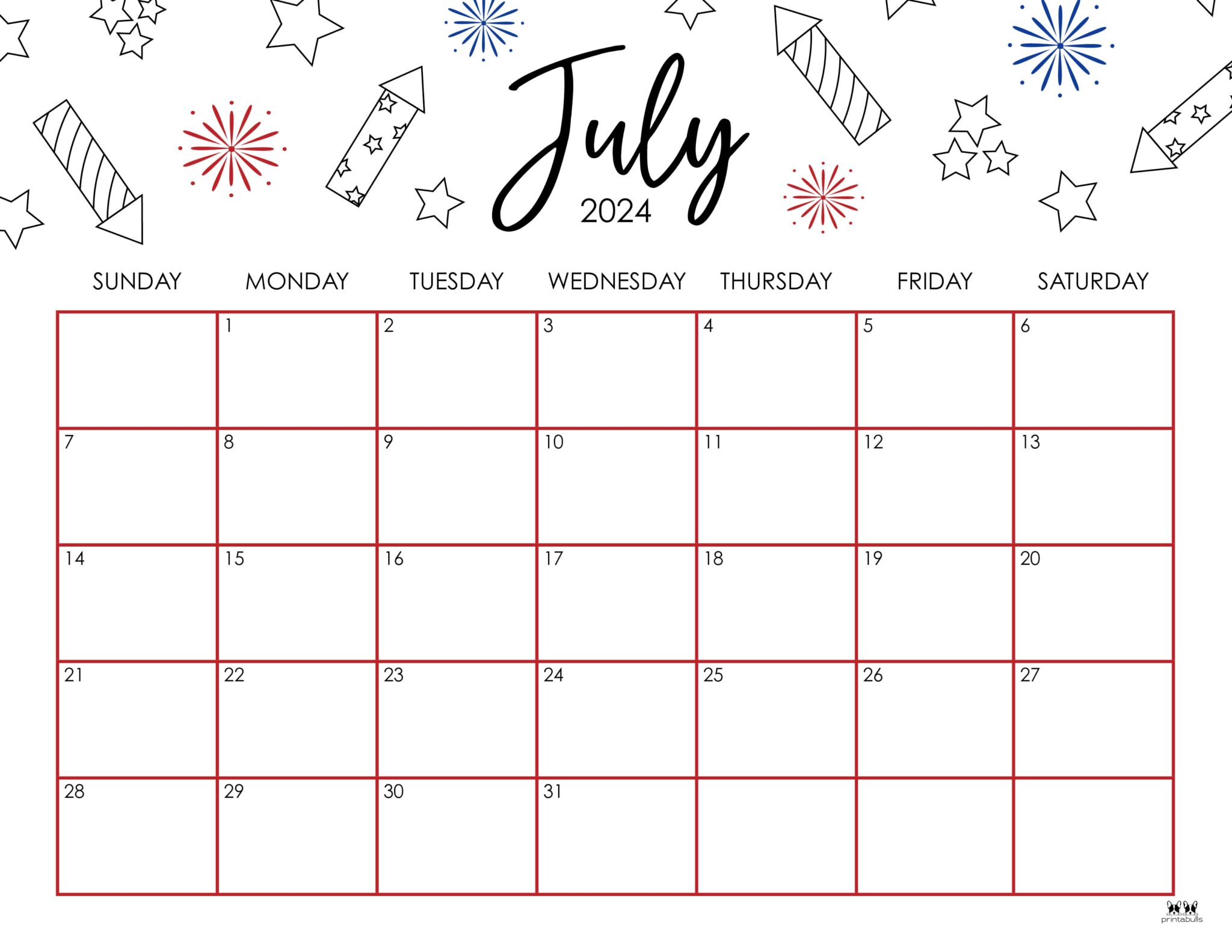 July 2024 Calendars 50 FREE Printables Printabulls