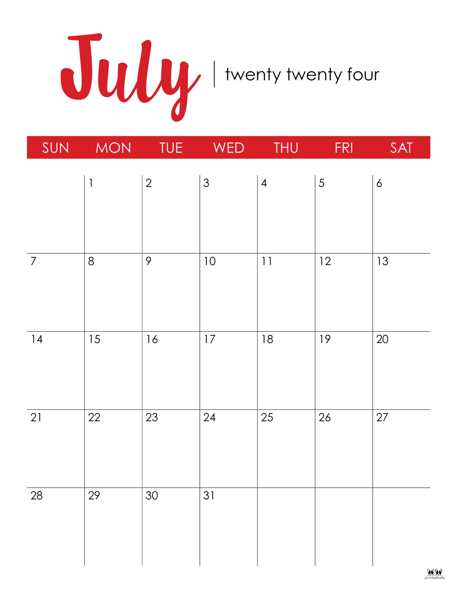 July 2024 Calendars 50 FREE Printables Printabulls