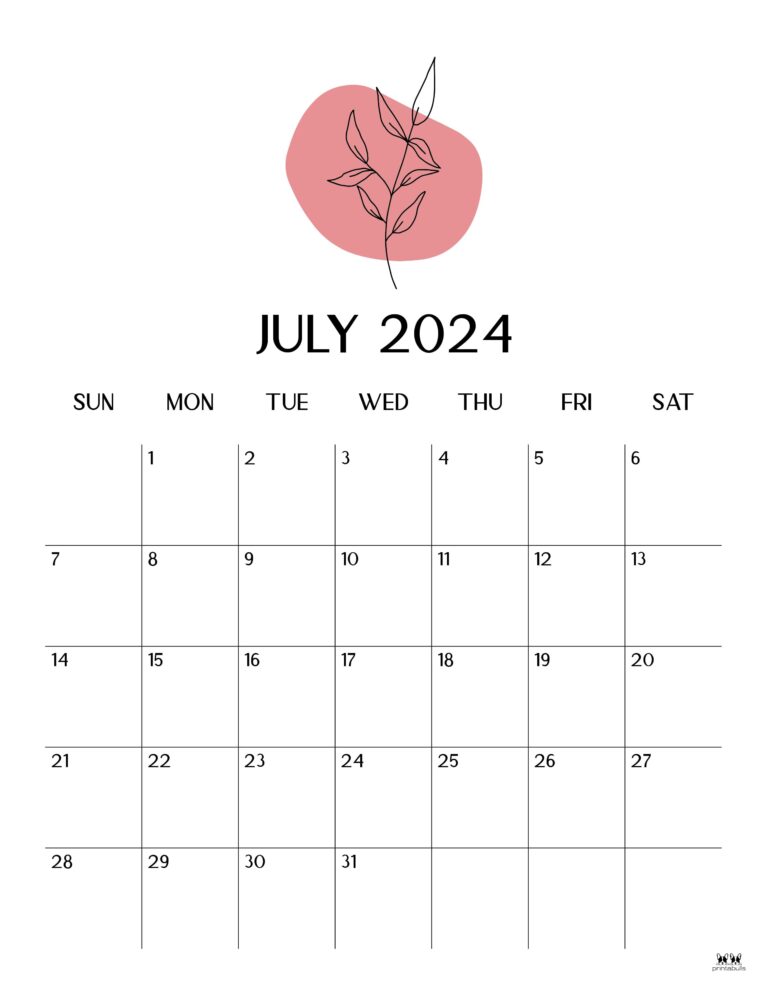 July 2024 Calendars - 50 FREE Printables | Printabulls