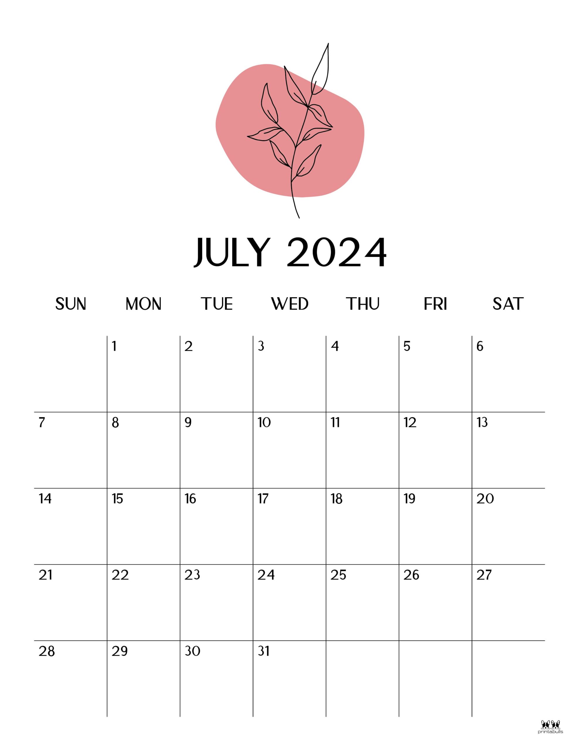 July 2024 Calendars - 50 FREE Printables | Printabulls