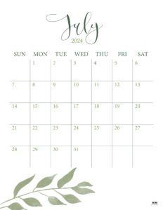 July 2024 Calendars - 50 FREE Printables | Printabulls