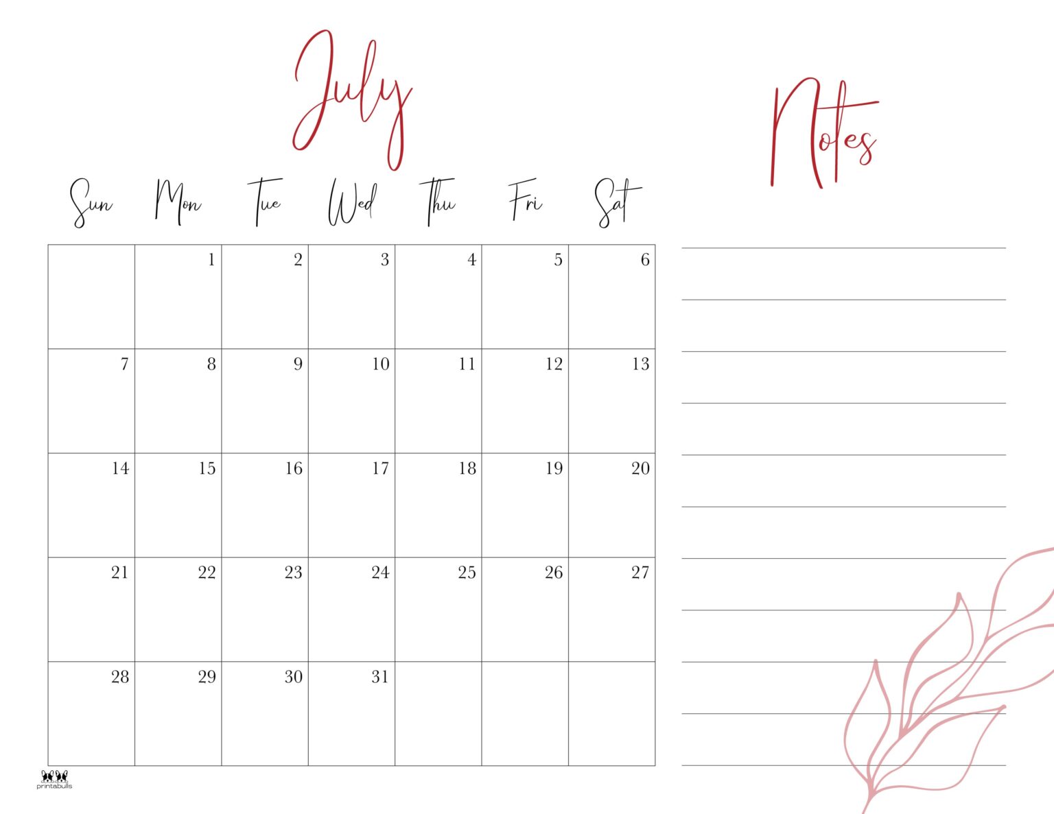 July 2024 Calendars 50 FREE Printables Printabulls