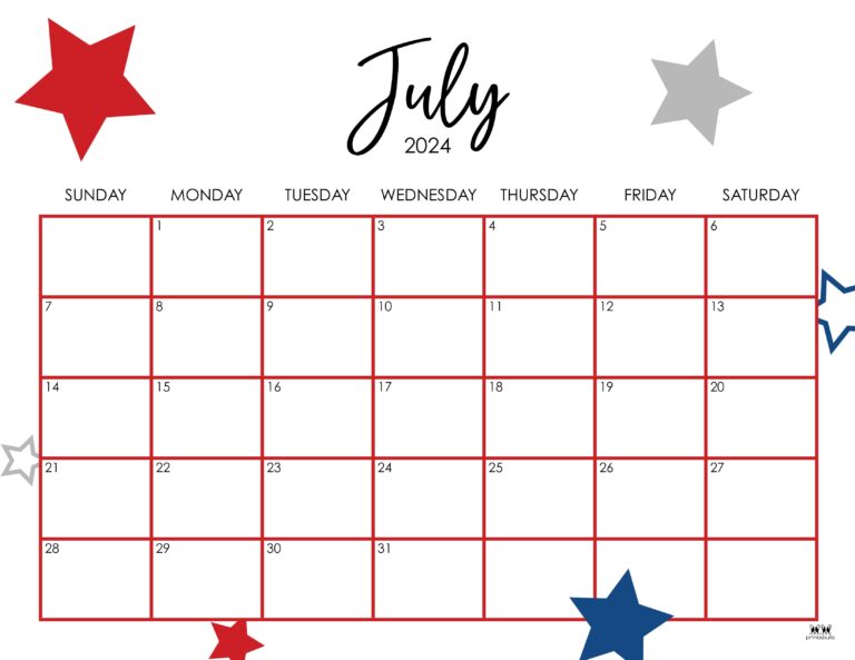 July 2024 Calendars - 50 FREE Printables | Printabulls