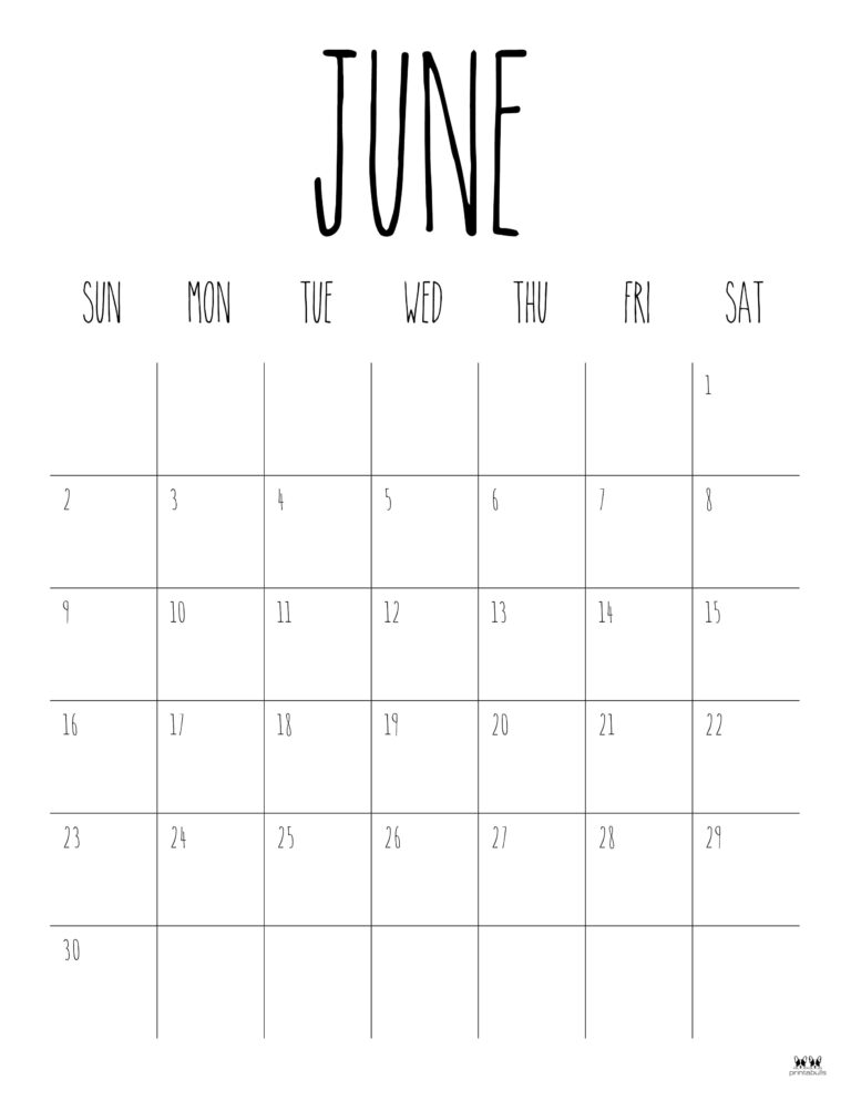 June 2024 Calendars - 50 FREE Printables | Printabulls