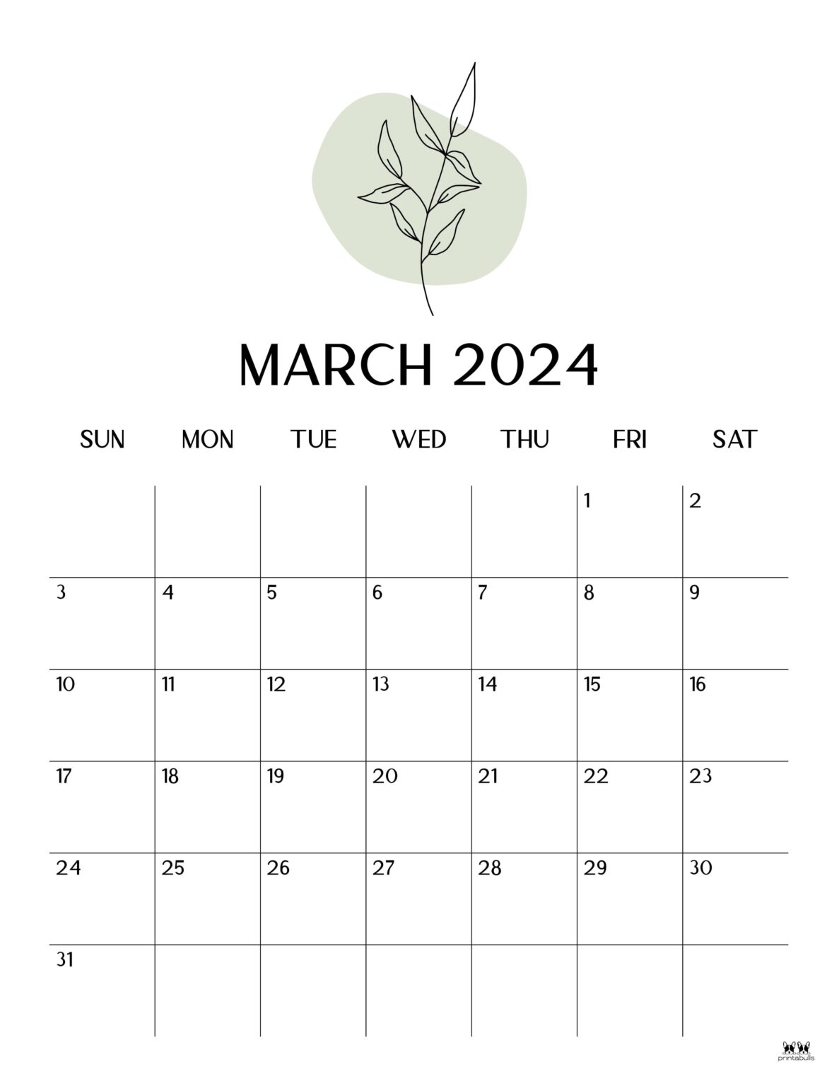 March 2024 Calendars - 50 FREE Printables | Printabulls