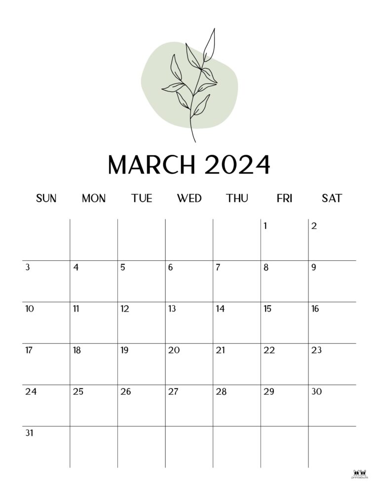 March 2024 Calendars - 50 FREE Printables | Printabulls