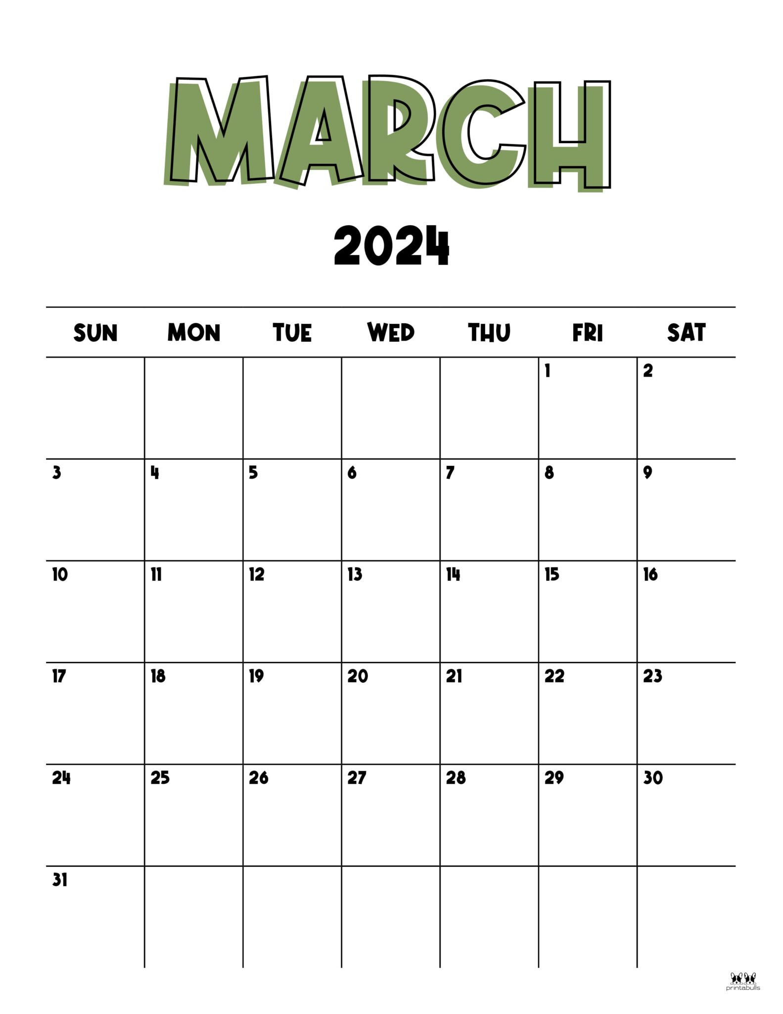 March 2024 Calendars 50 FREE Printables Printabulls