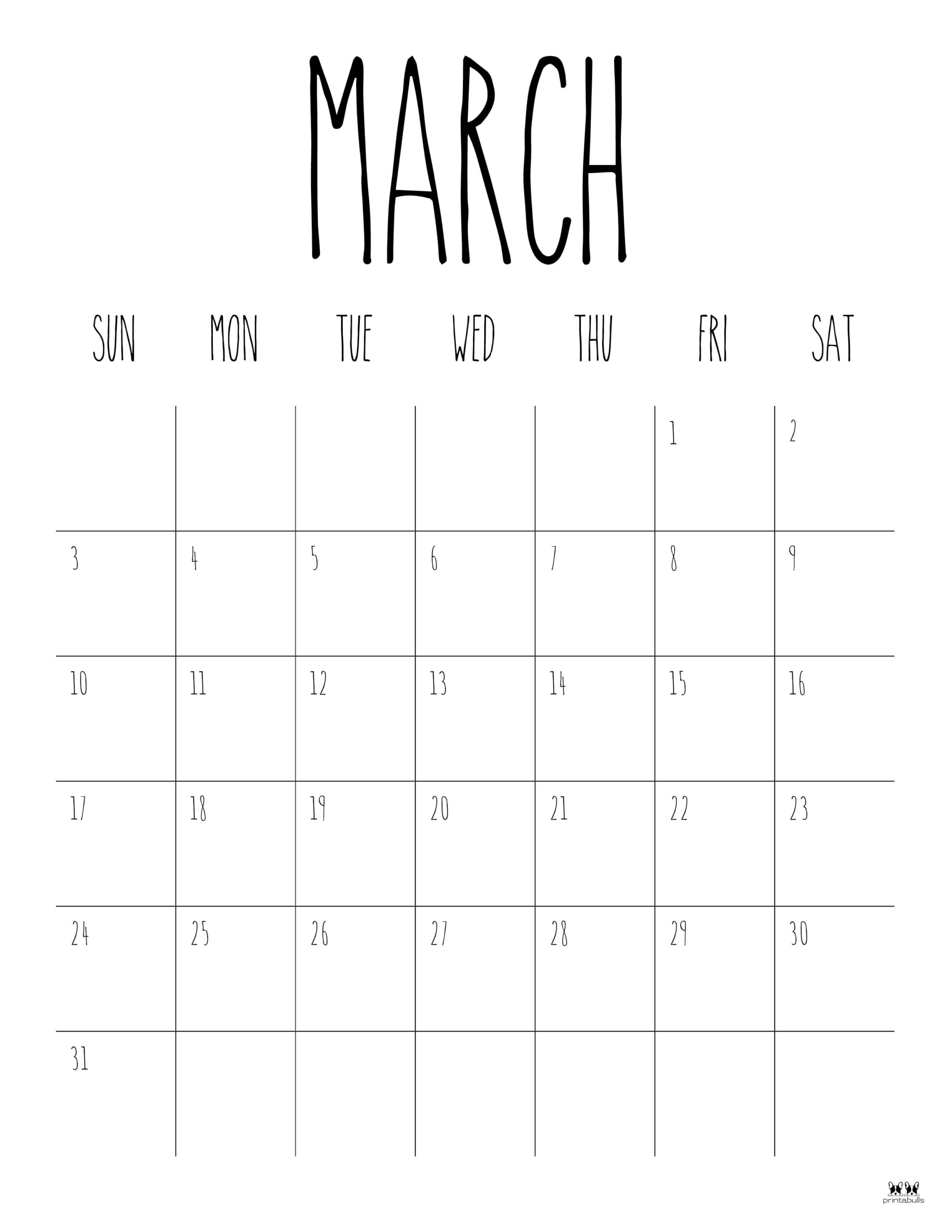 March 2024 Calendars 50 FREE Printables Printabulls