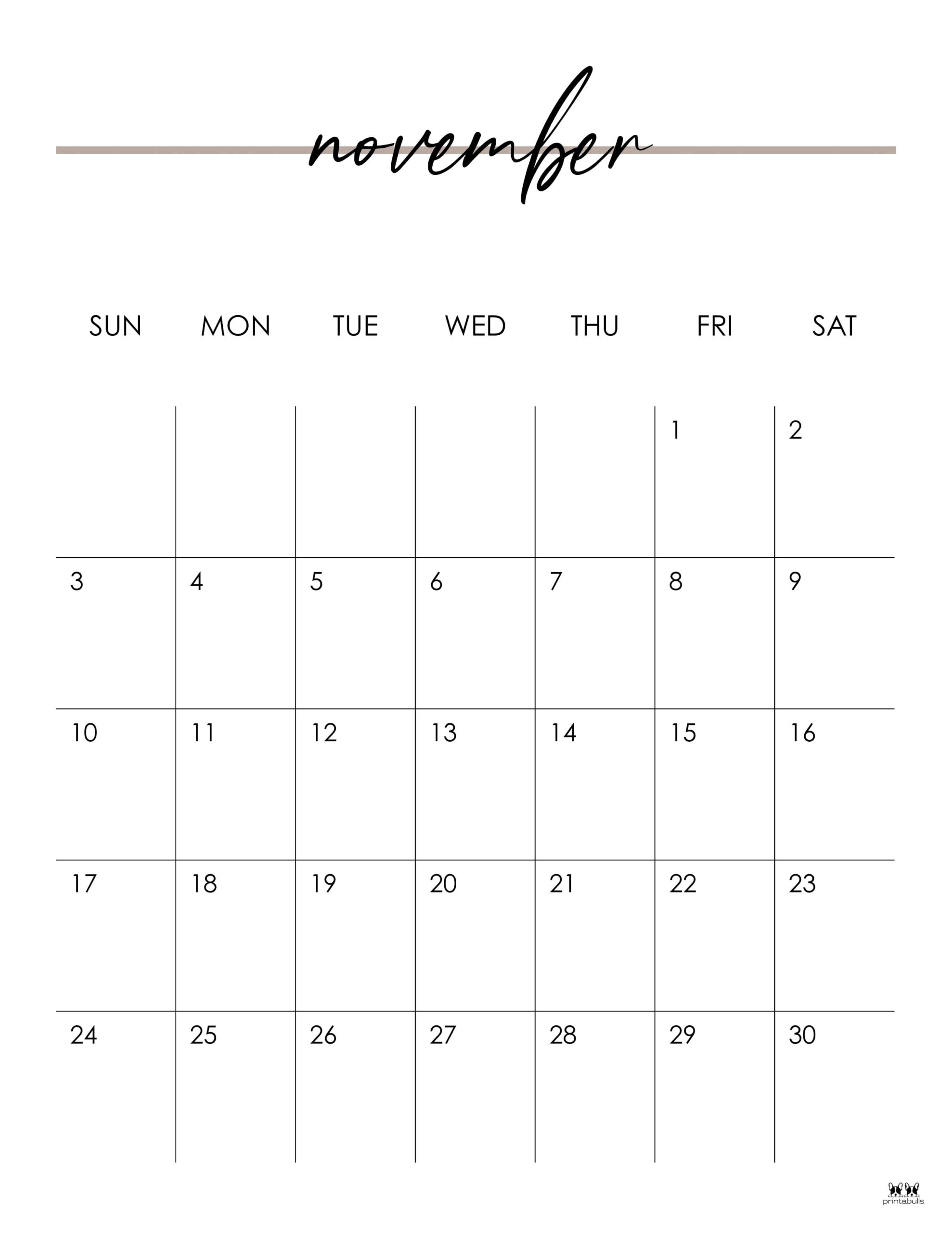 November 2024 Calendars 50 FREE Printables Printabulls