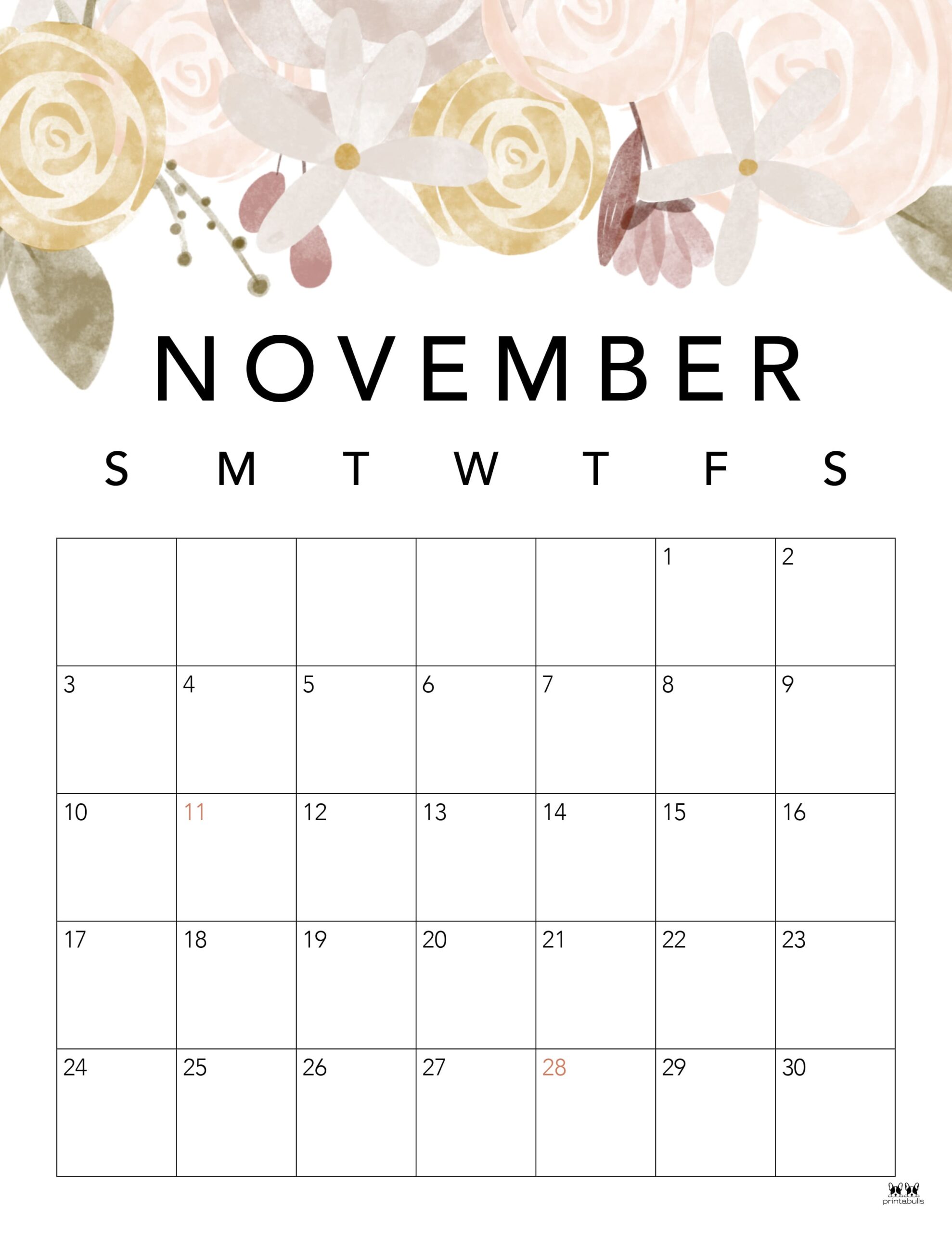 November 2024 Calendars - 50 FREE Printables | Printabulls