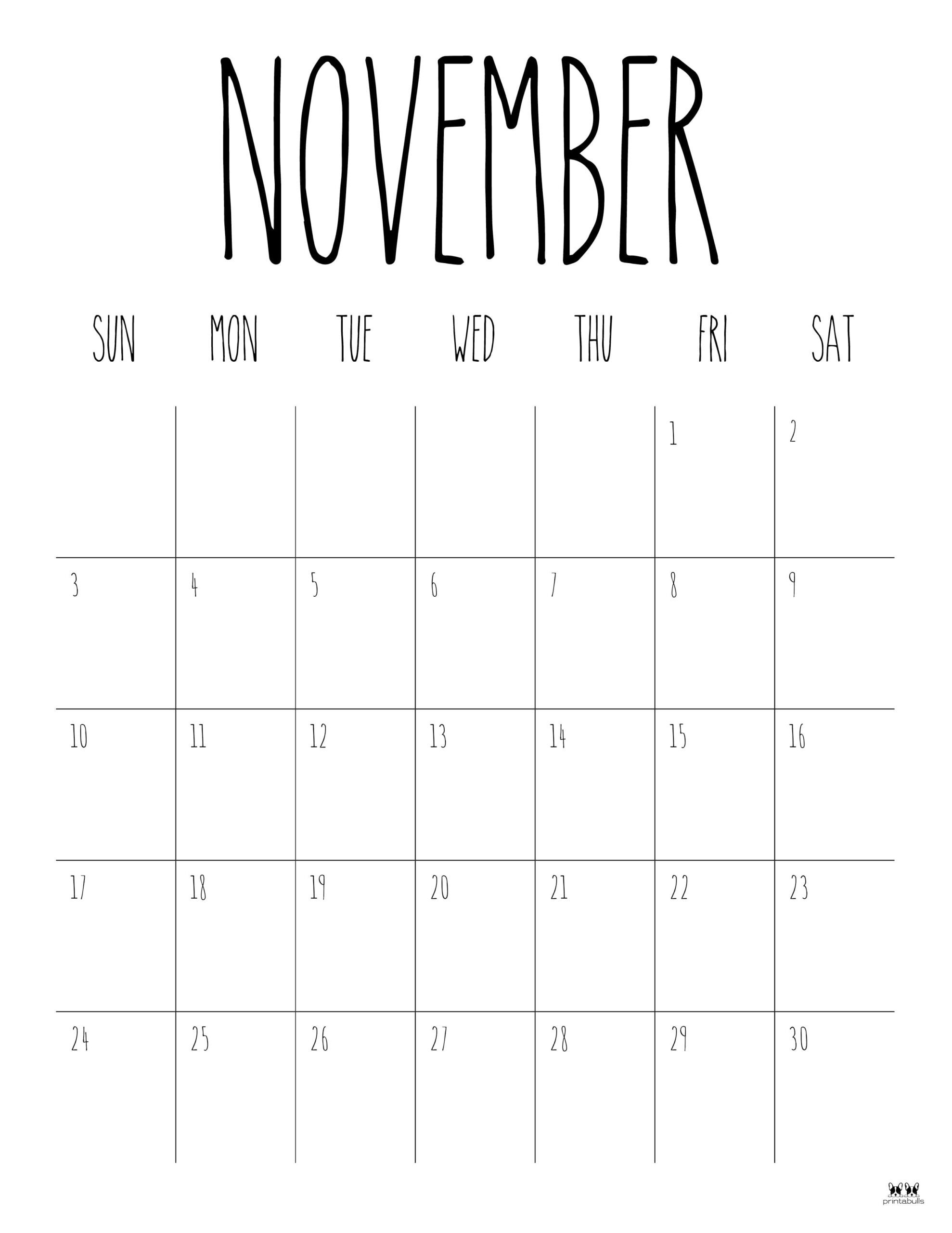 November 2024 Calendars 50 FREE Printables Printabulls