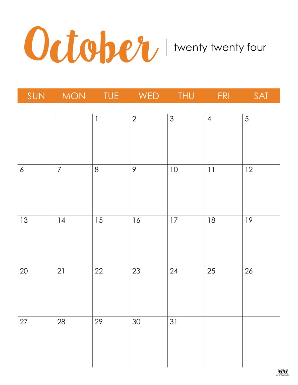 October 2024 Calendars - 50 FREE Printables | Printabulls