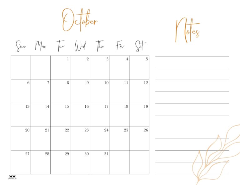 October 2024 Calendars - 50 FREE Printables | Printabulls