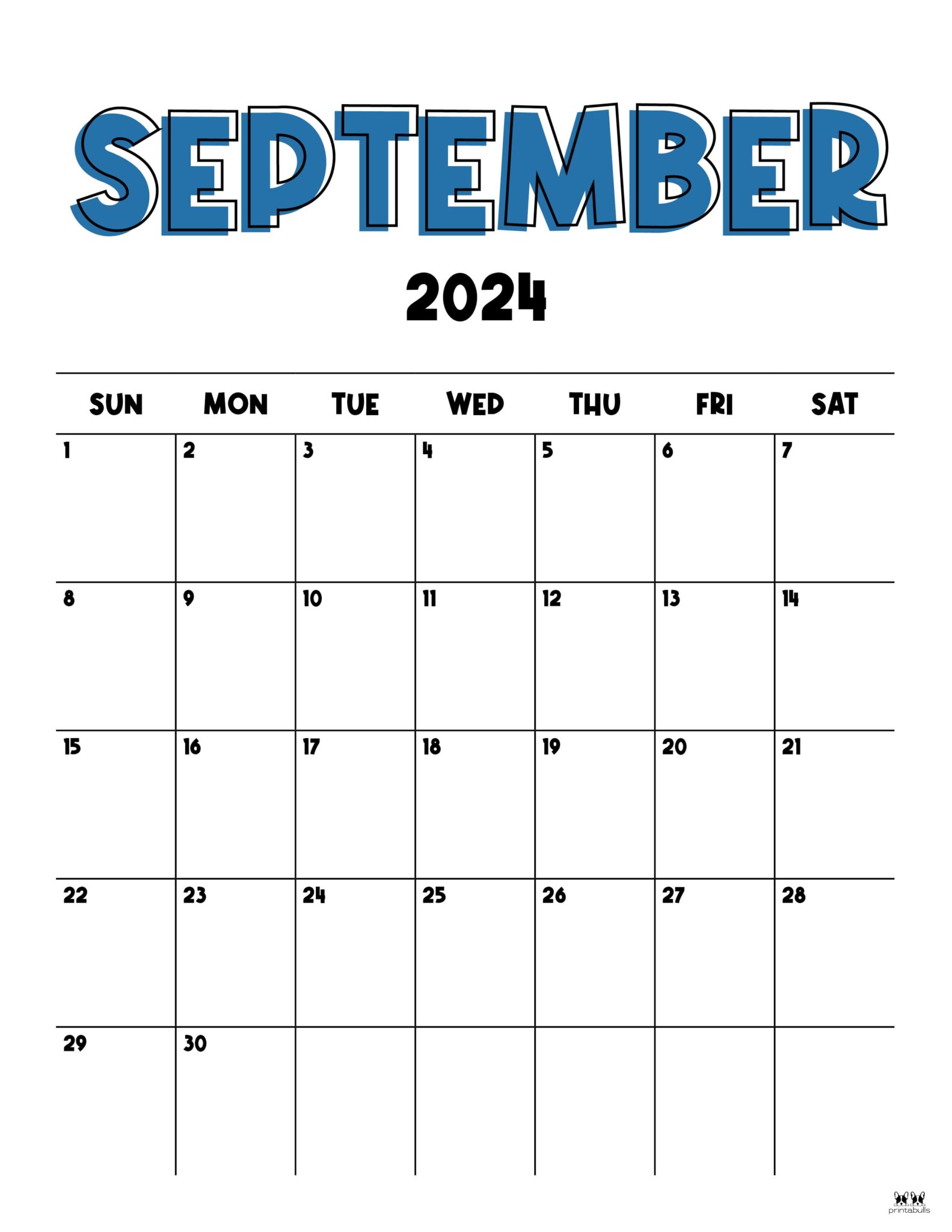 September 2024 Calendars - 50 FREE Printables | Printabulls