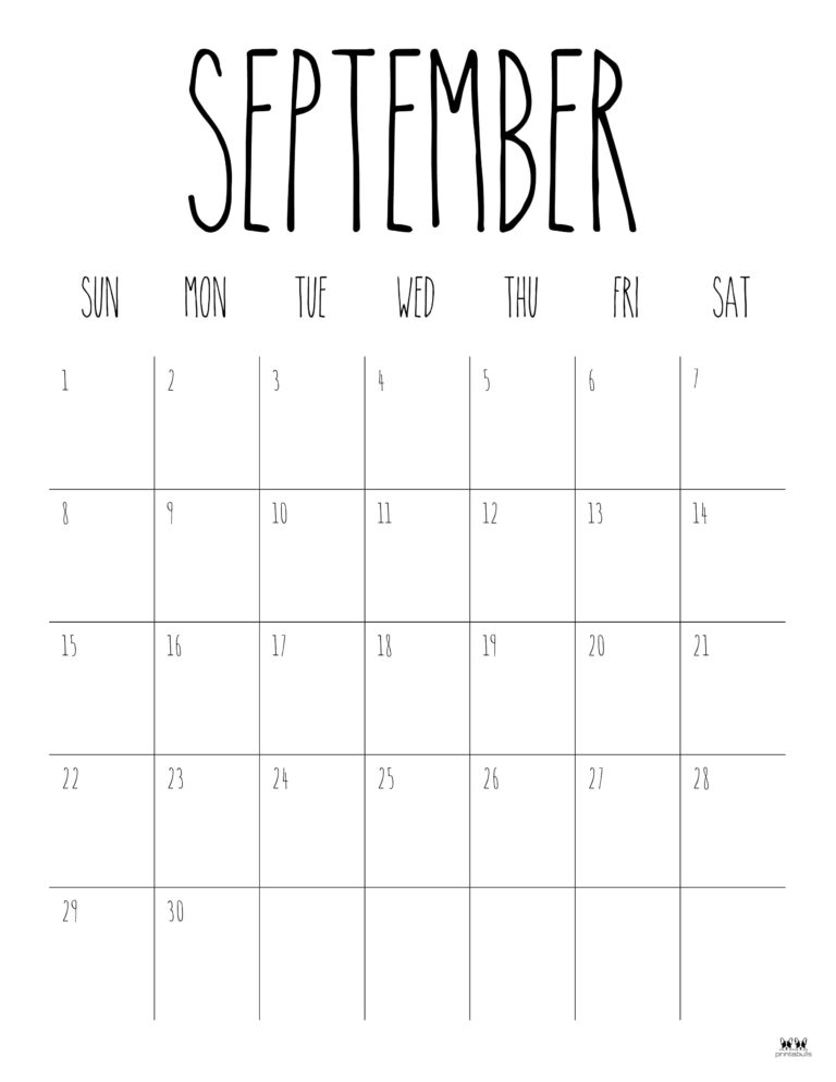 September 2024 Calendars - 50 FREE Printables | Printabulls