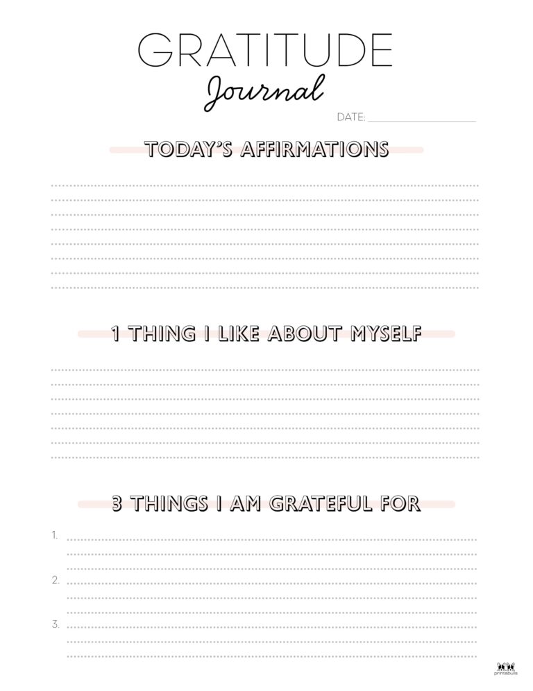 Gratitude Journal Templates - 18 FREE Printables | Printabulls