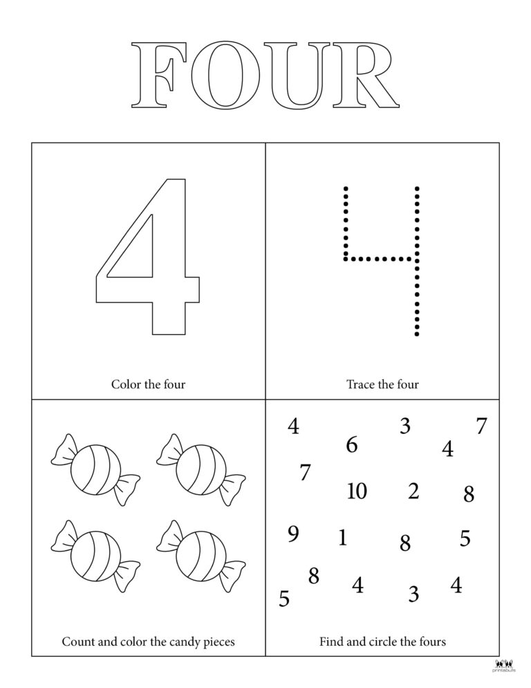 Number 4 Tracing Worksheets - 15 FREE Pages | Printabulls