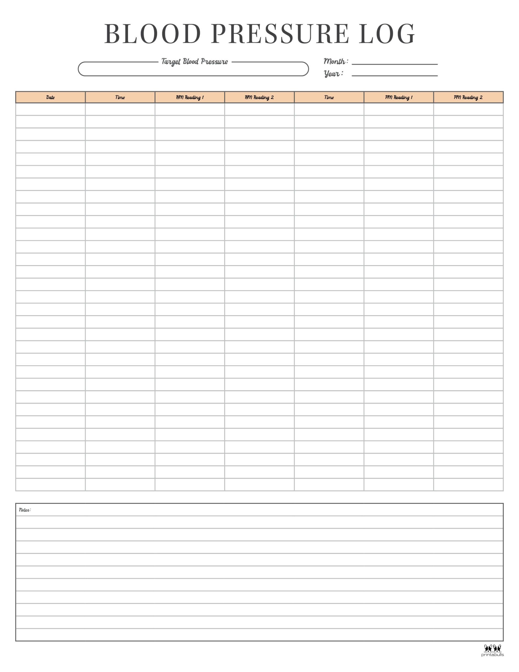 Blood Pressure Logs - 25 FREE Printables | Printabulls