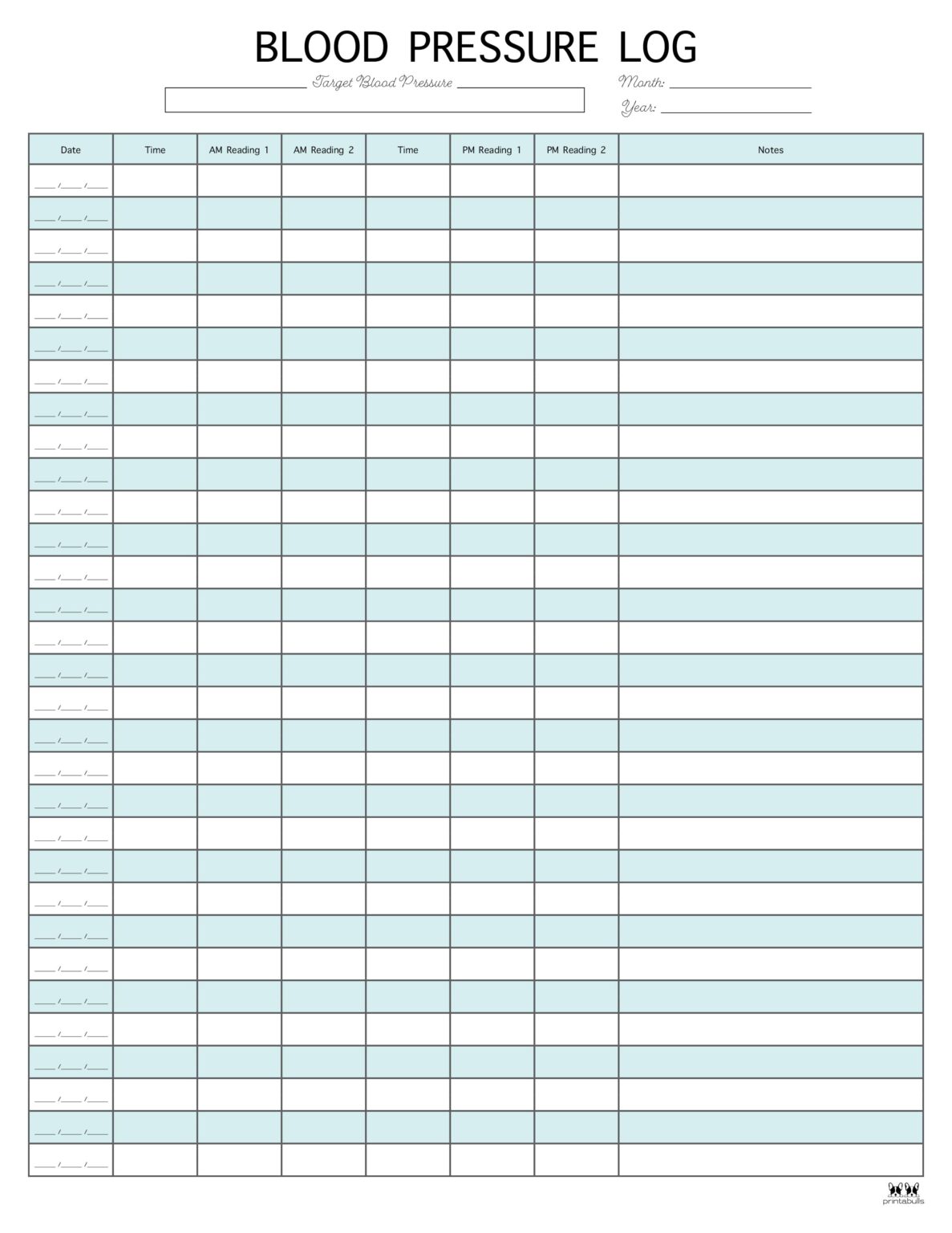 Blood Pressure Logs - 25 FREE Printables | Printabulls