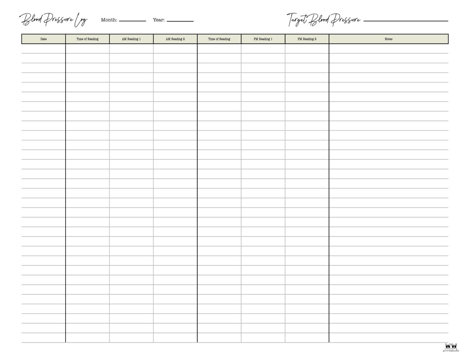 Blood Pressure Logs - 25 FREE Printables | Printabulls