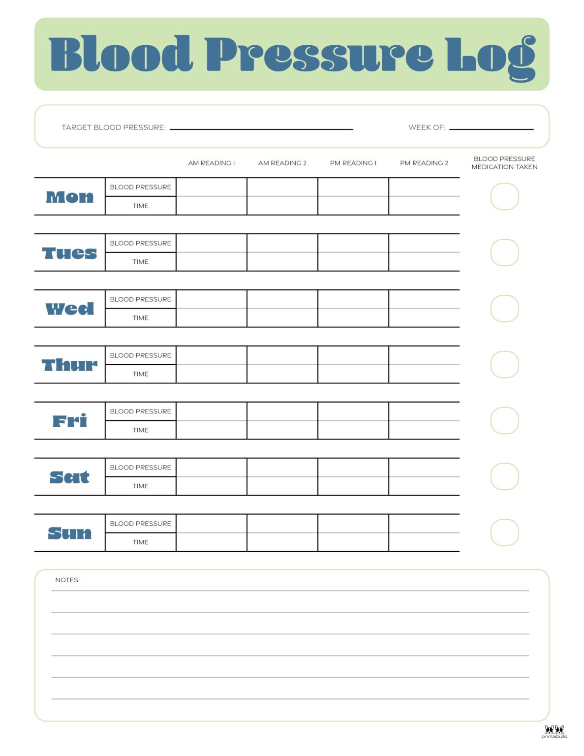 Blood Pressure Logs - 25 FREE Printables | Printabulls