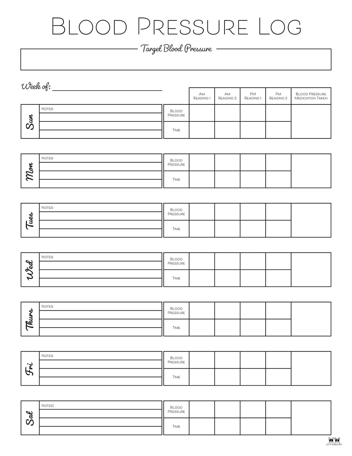 Blood Pressure Logs - 25 FREE Printables | Printabulls