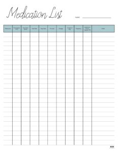 Medication List Templates - 25 FREE Printables | Printabulls