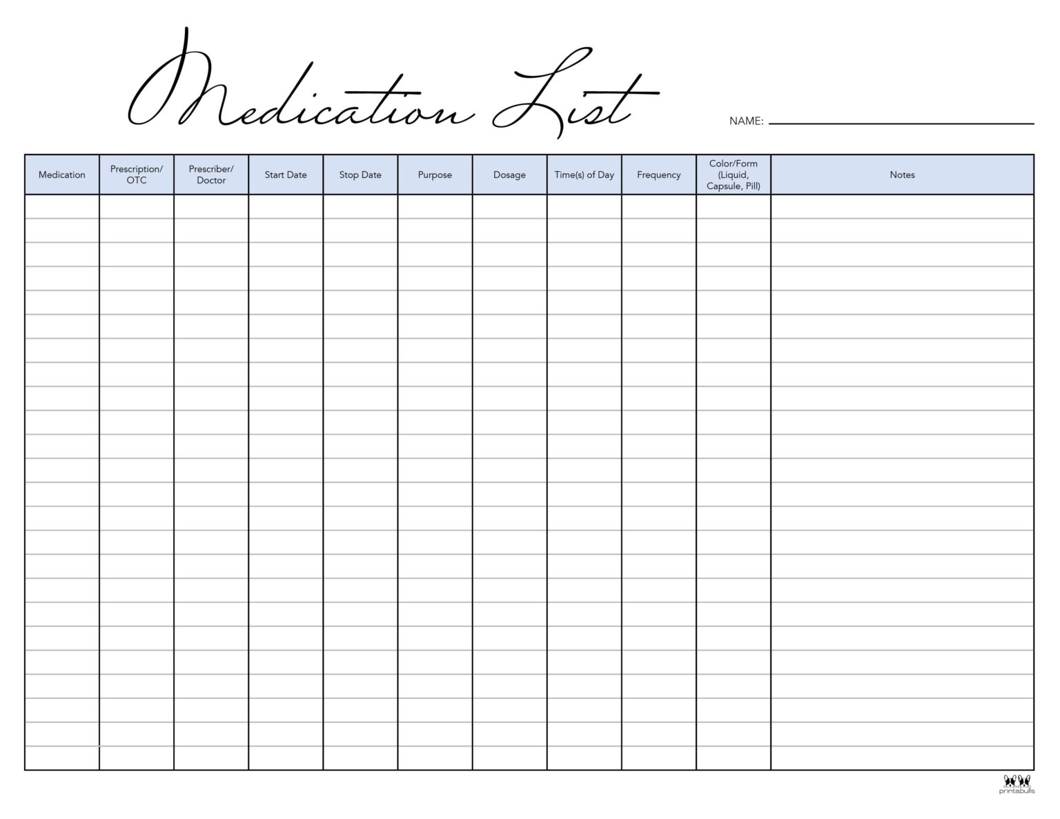 Medication List Templates - 25 FREE Printables | Printabulls