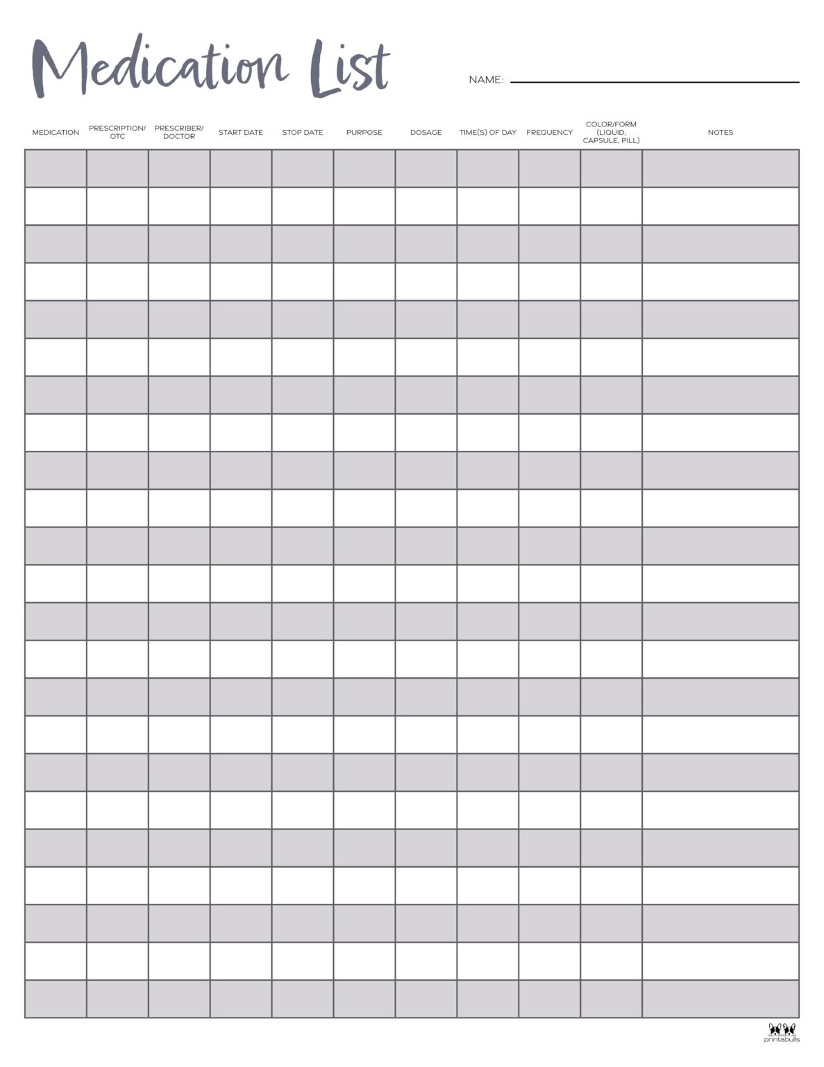 Medication List Templates Free Printables Printabulls