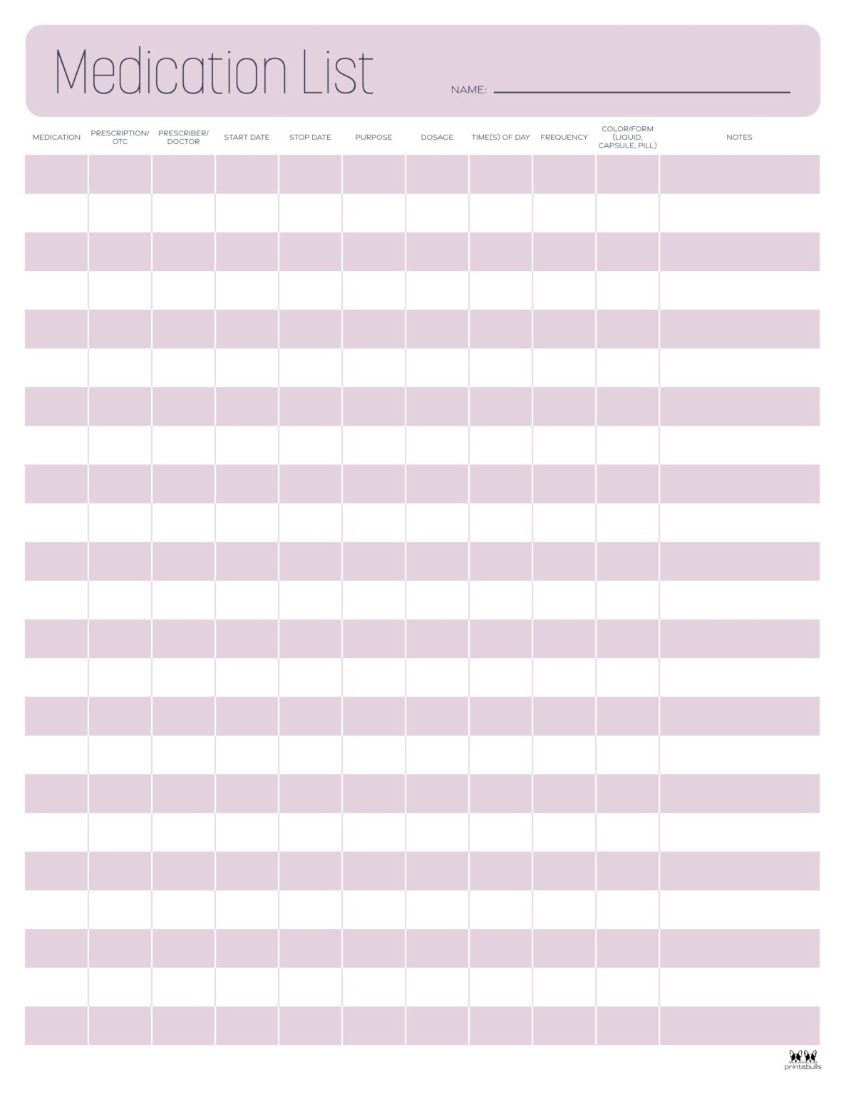 Medication List Templates - 25 FREE Printables | Printabulls