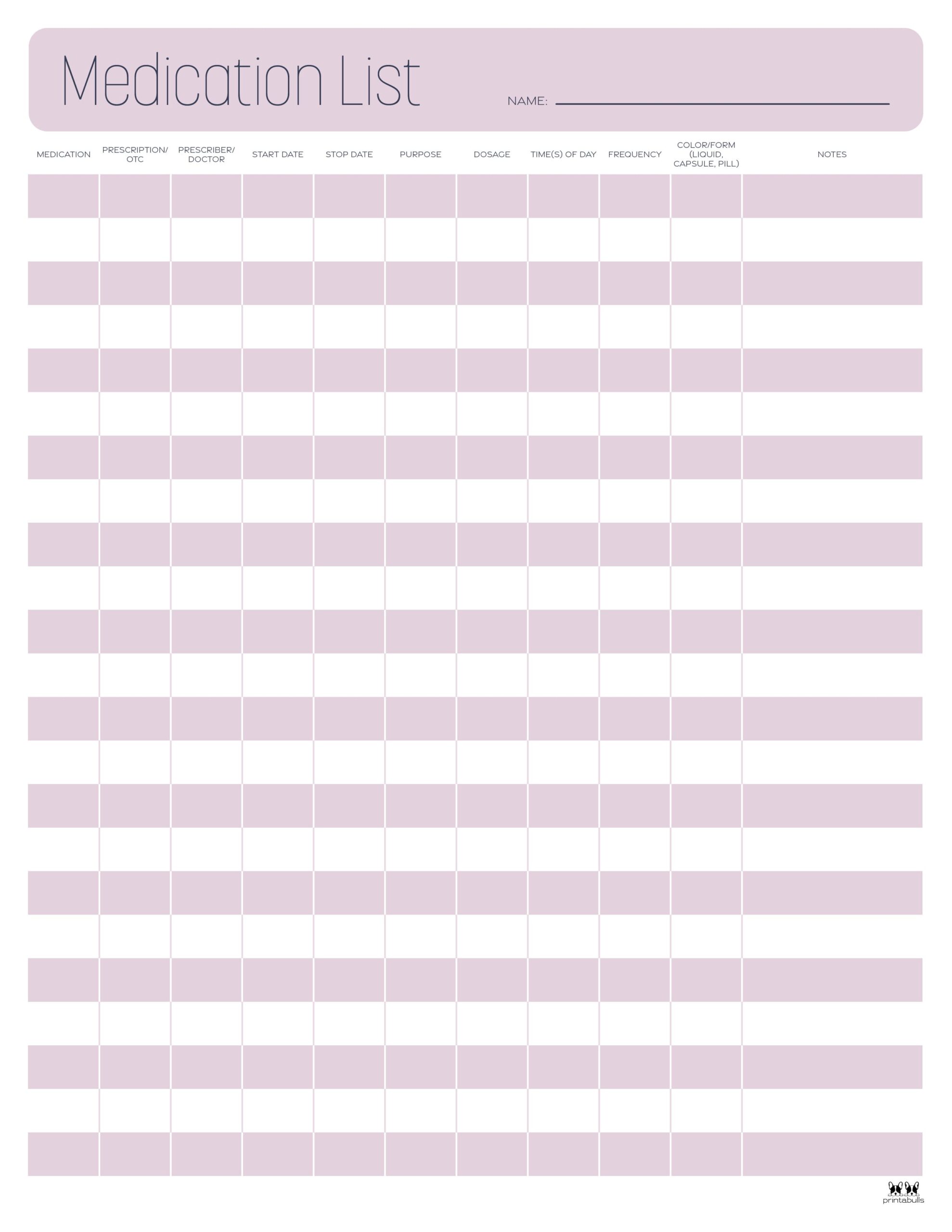 Medication List Templates - 25 FREE Printables | Printabulls