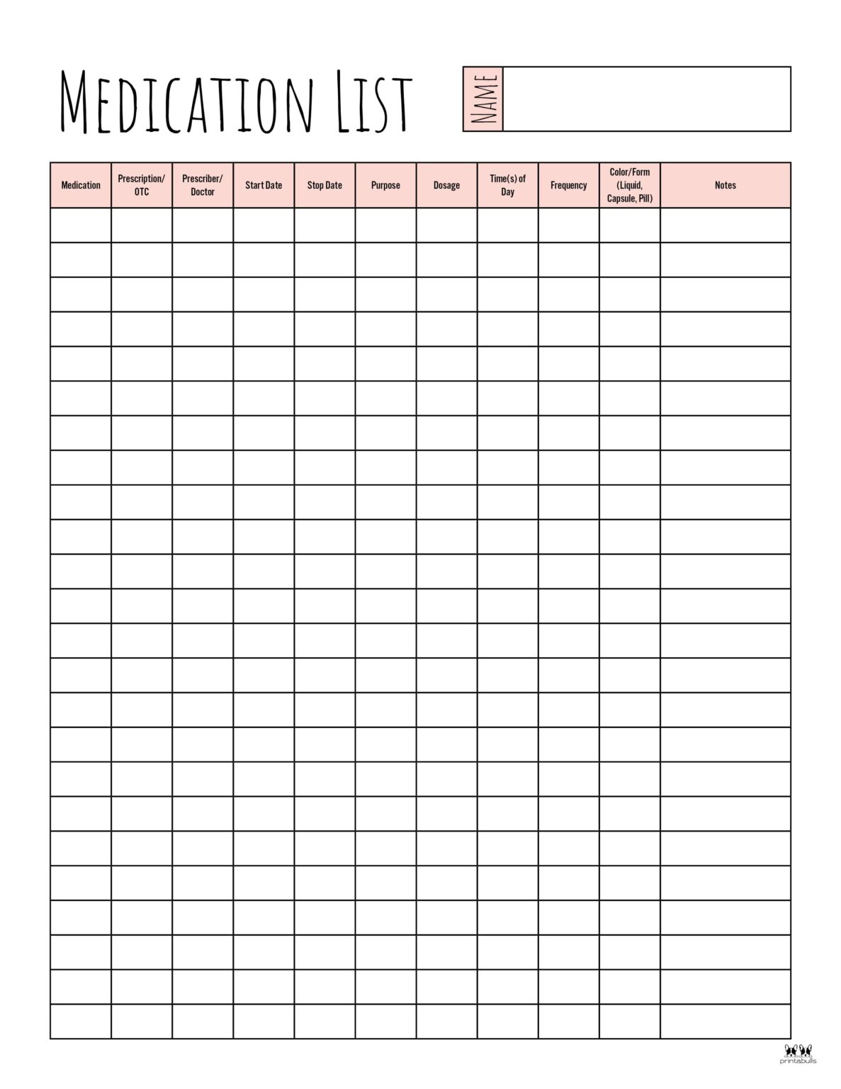 Medication List Templates - 25 FREE Printables | Printabulls