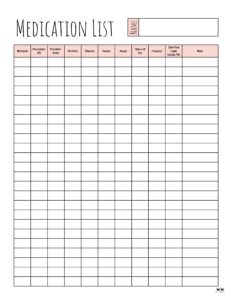 Medication List Templates - 25 FREE Printables | Printabulls