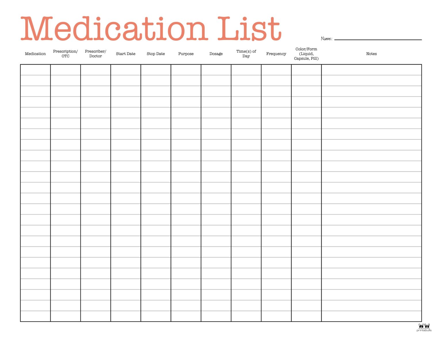 Medication List Templates - 25 FREE Printables | Printabulls