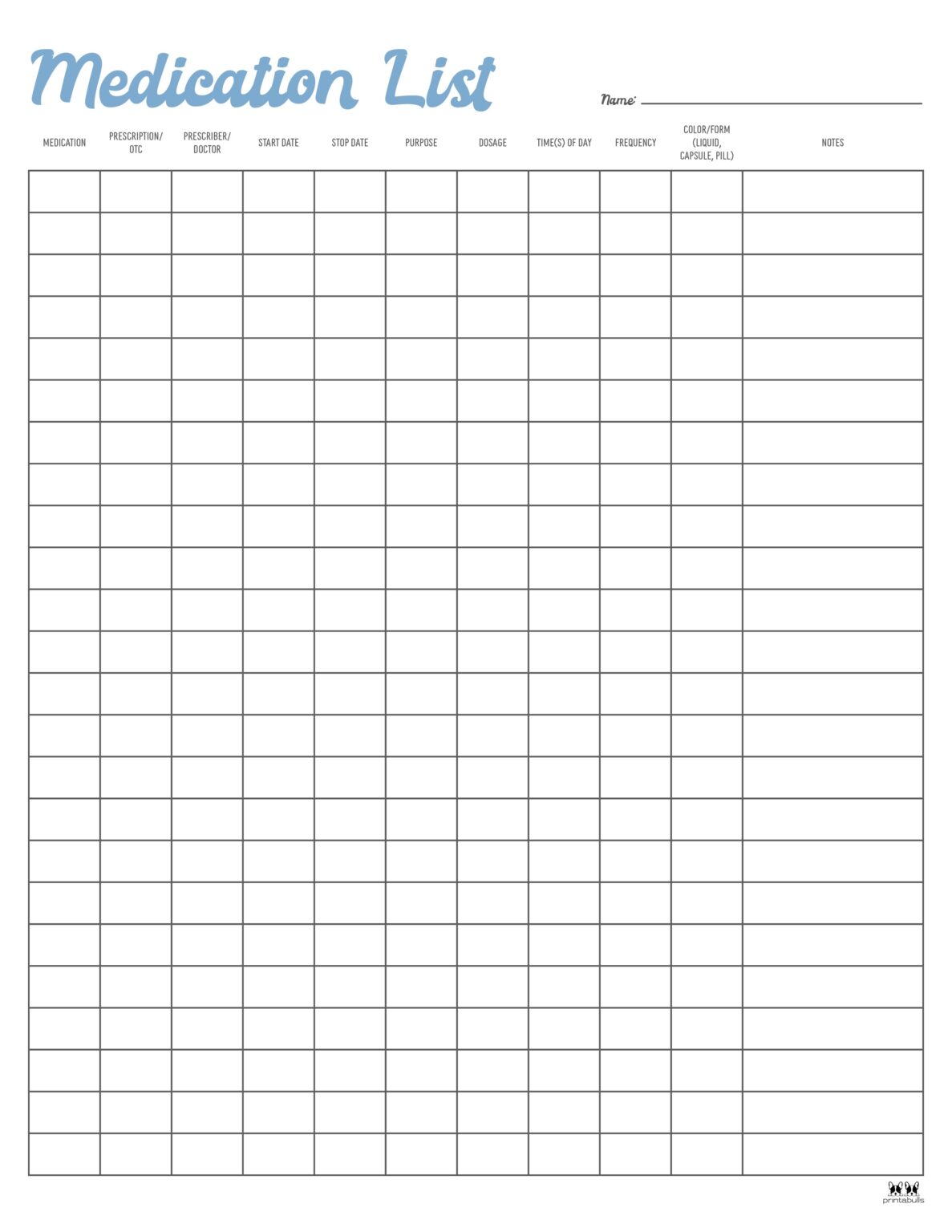 Medication List Templates - 25 FREE Printables | Printabulls