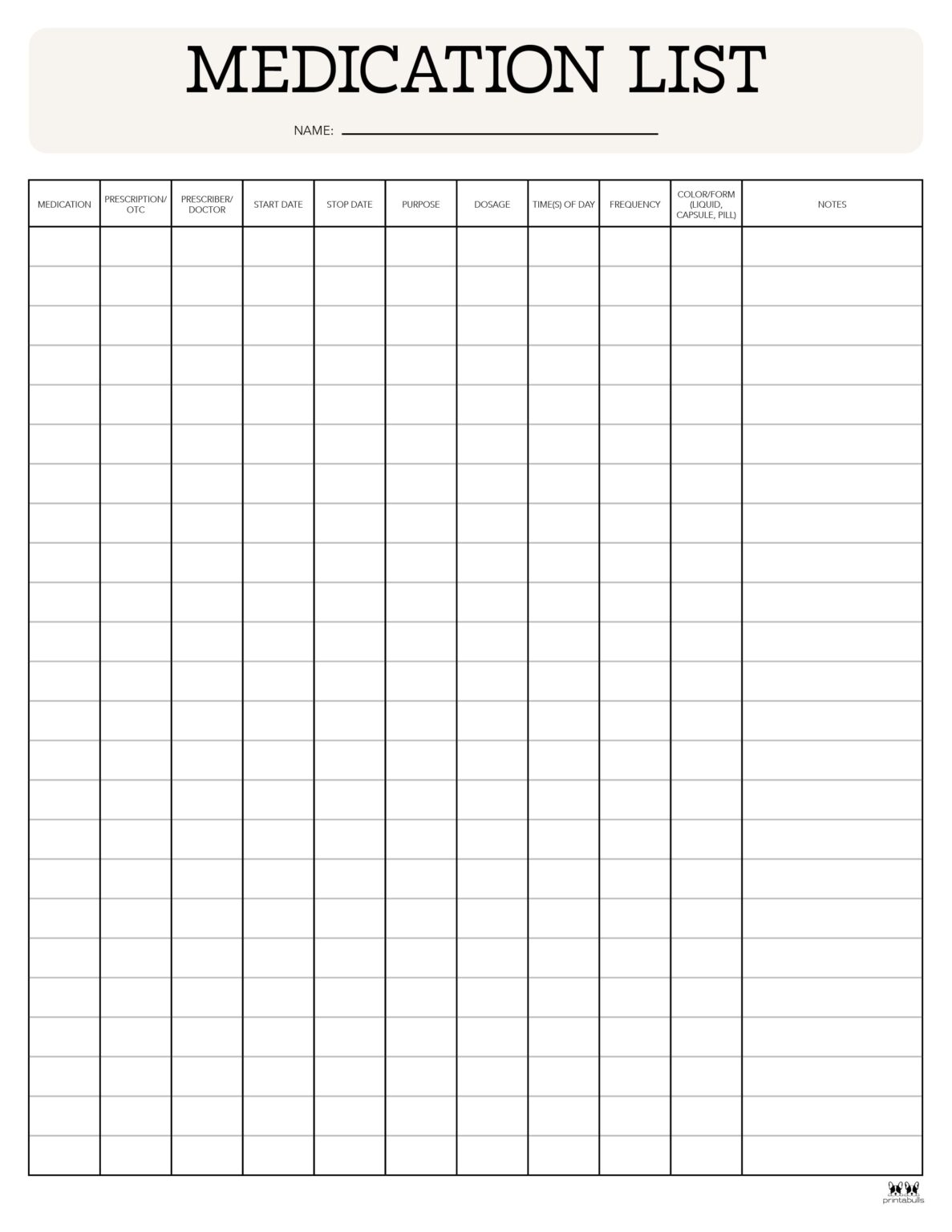 Medication List Templates - 25 FREE Printables | Printabulls