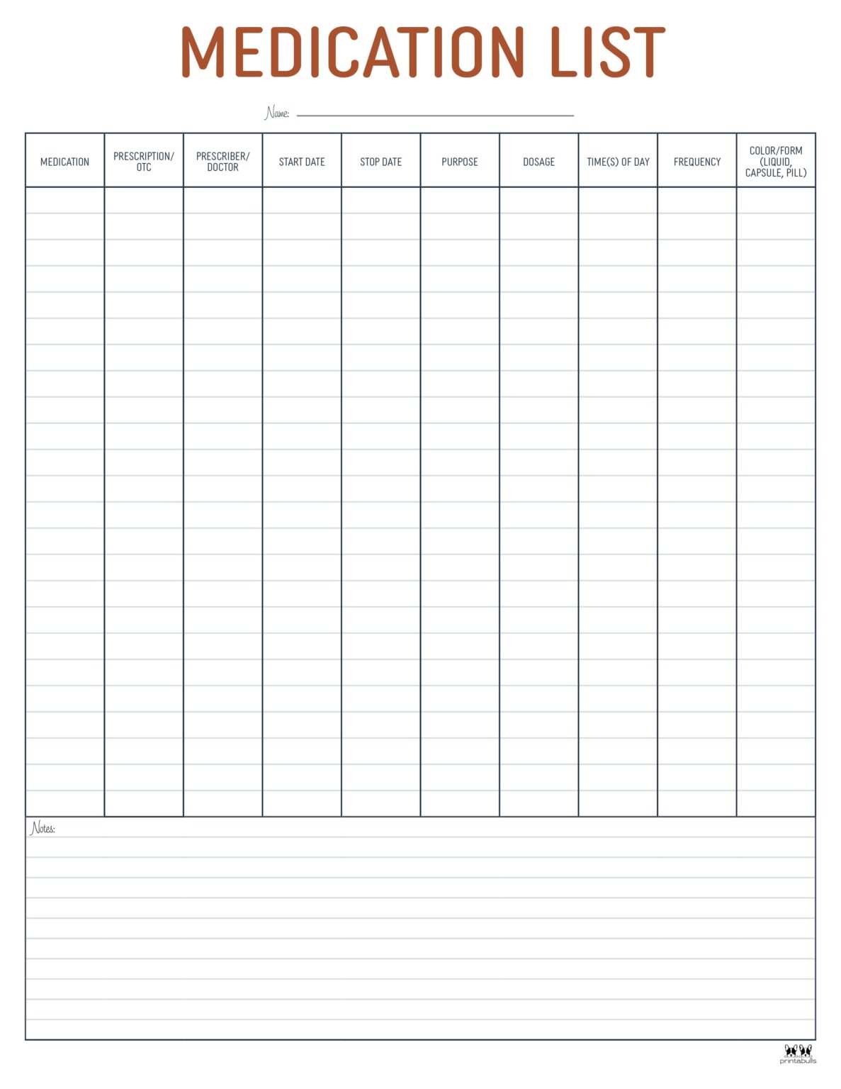 Medication List Templates - 25 FREE Printables | Printabulls