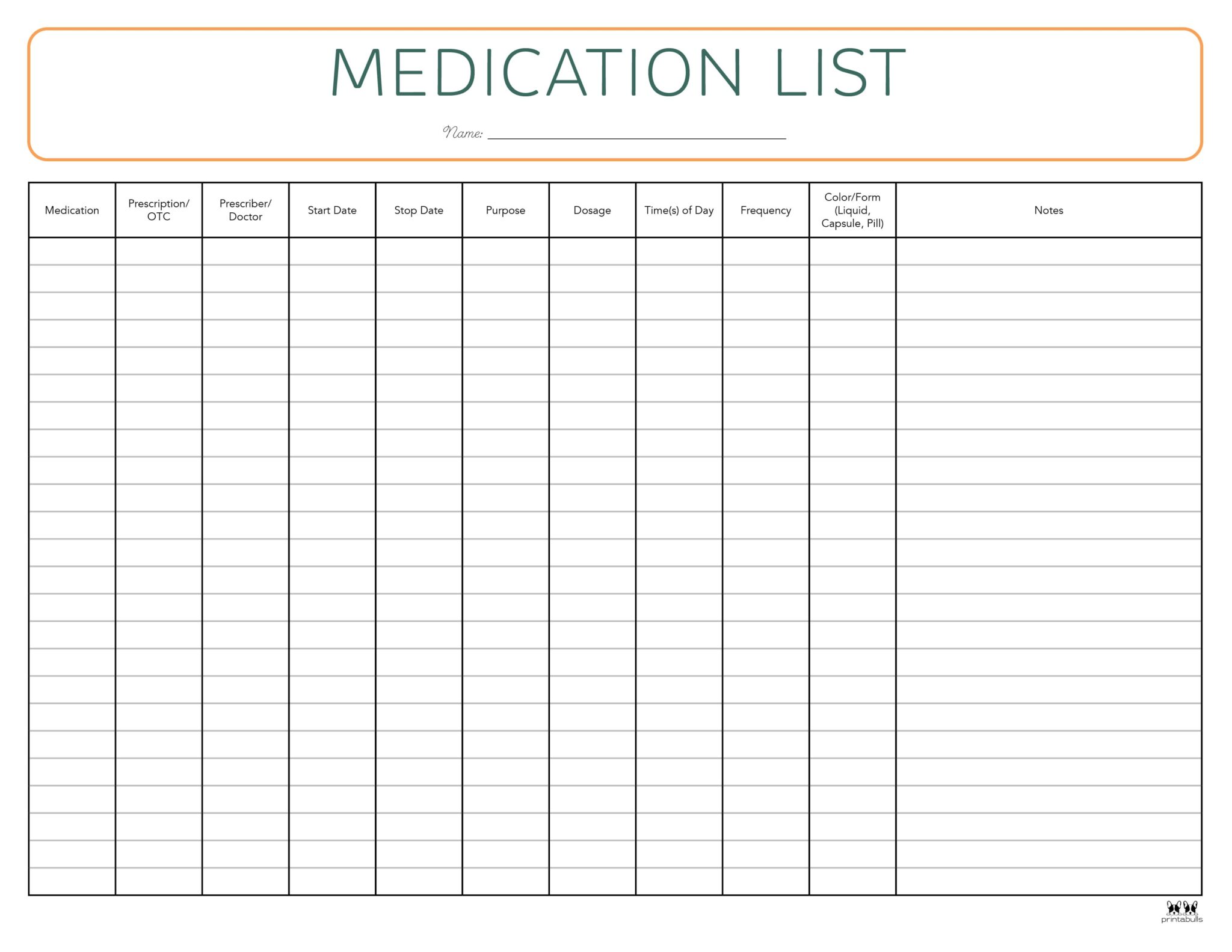 Medication List Templates - 25 FREE Printables | Printabulls