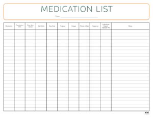 Medication List Templates - 25 FREE Printables | Printabulls