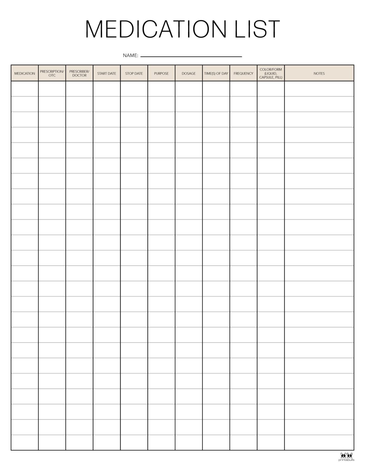 Medication List Templates - 25 FREE Printables | Printabulls