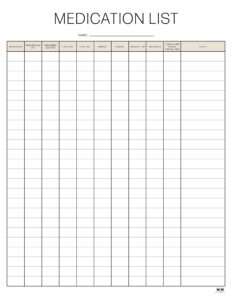 Medication List Templates - 25 FREE Printables | Printabulls