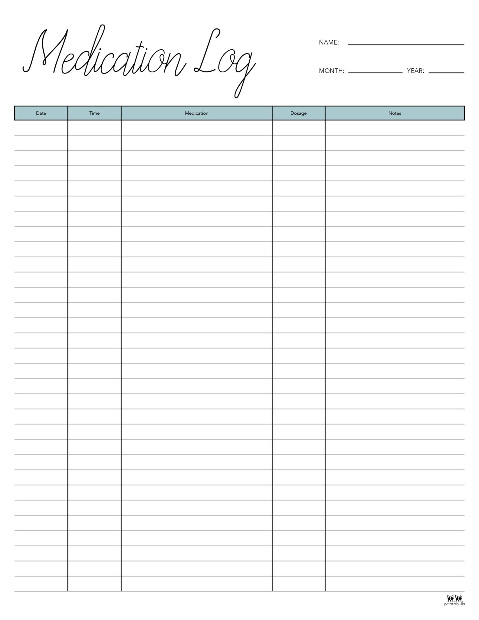 Medication Logs - 25 FREE Printables | Printabulls