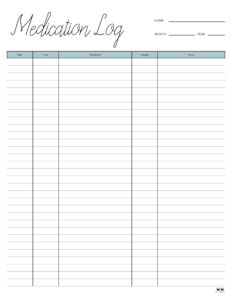 Medication Logs - 25 FREE Printables | Printabulls