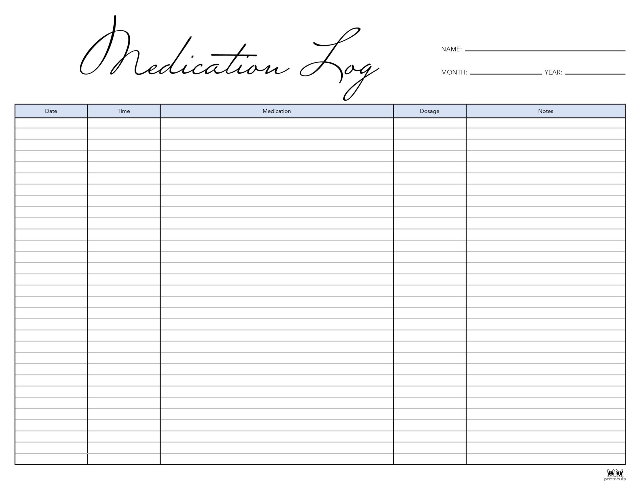 Medication Logs - 25 FREE Printables | Printabulls