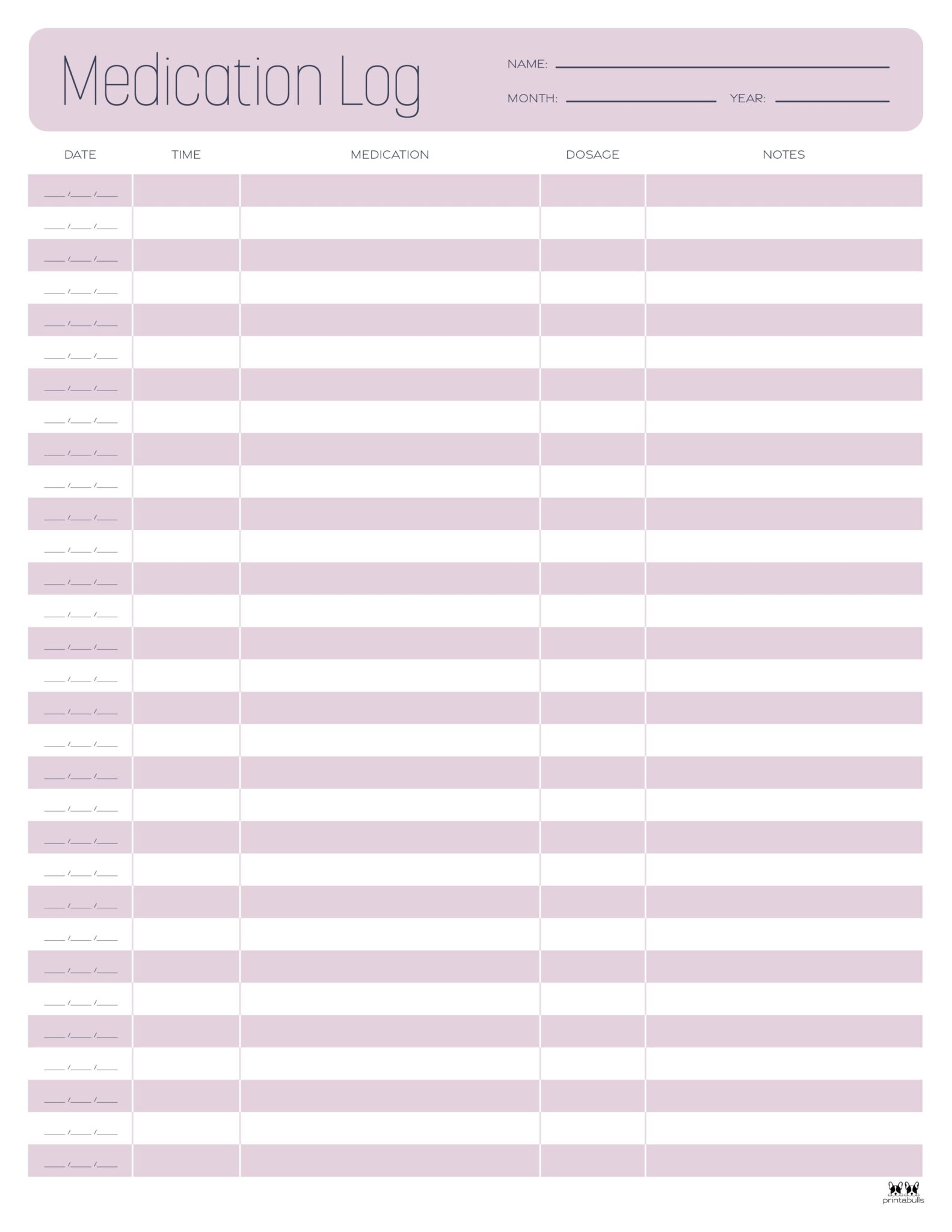 Medication Logs - 25 FREE Printables | Printabulls