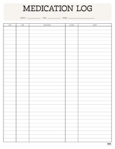 Medication Logs - 25 FREE Printables | Printabulls