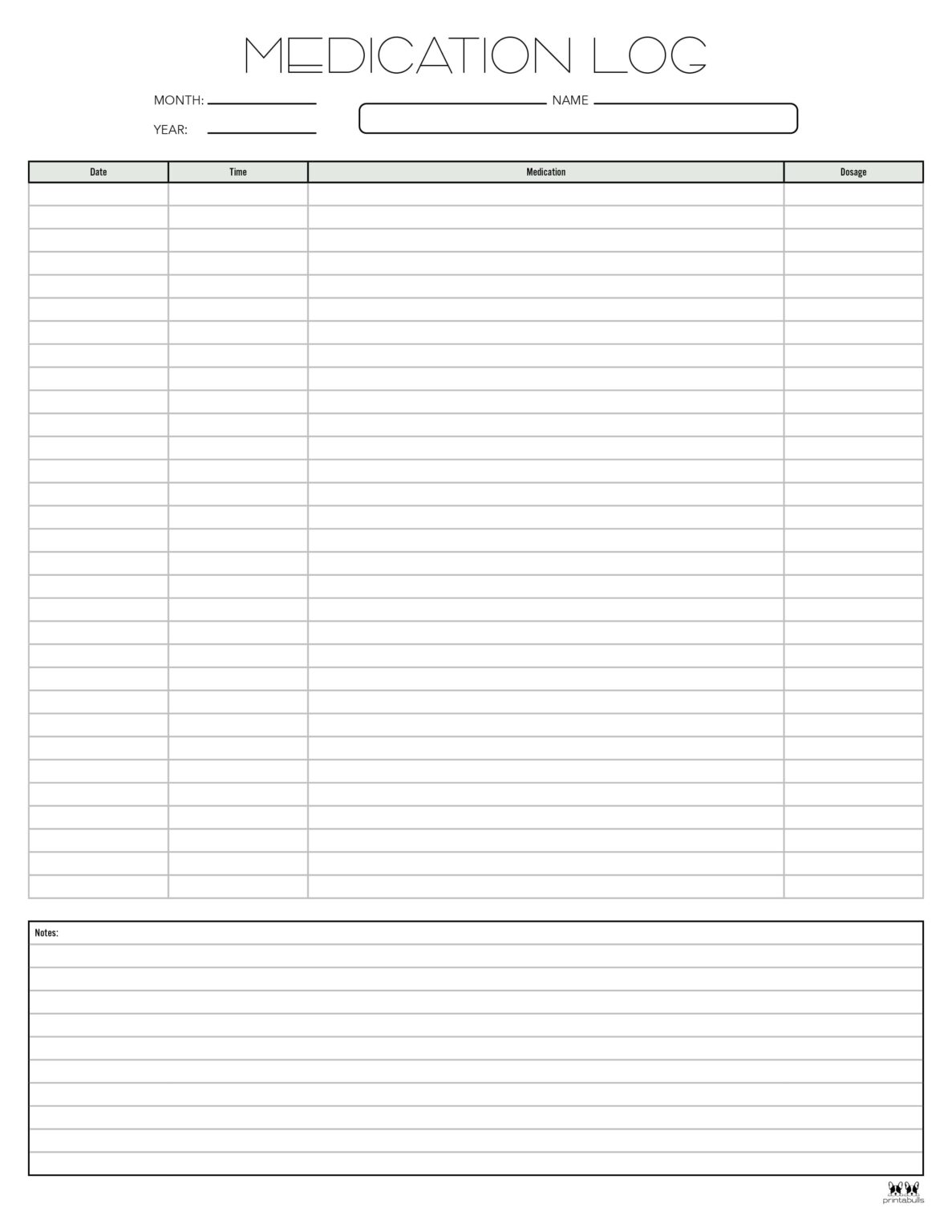 Medication Logs - 25 FREE Printables | Printabulls