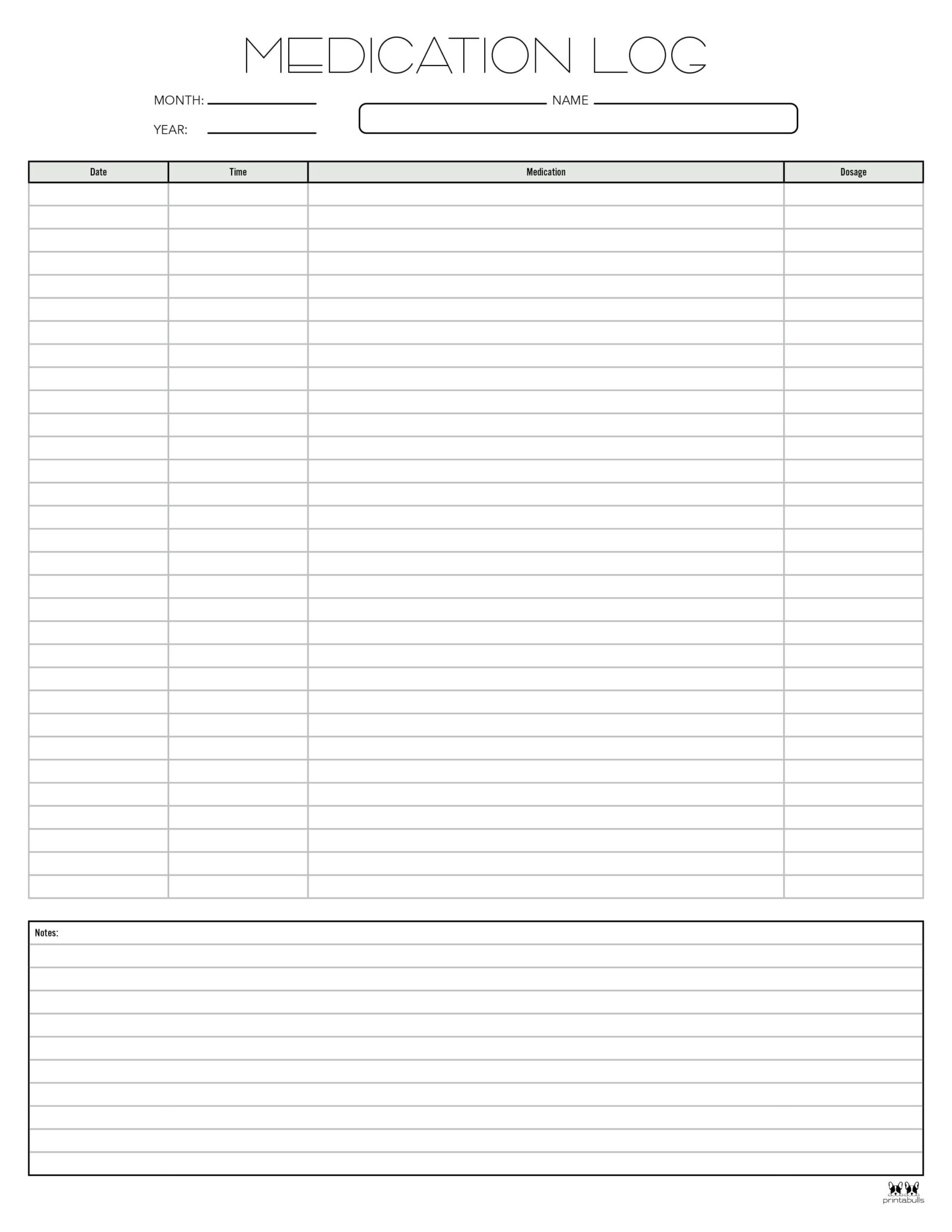 Medication Logs - 25 FREE Printables | Printabulls