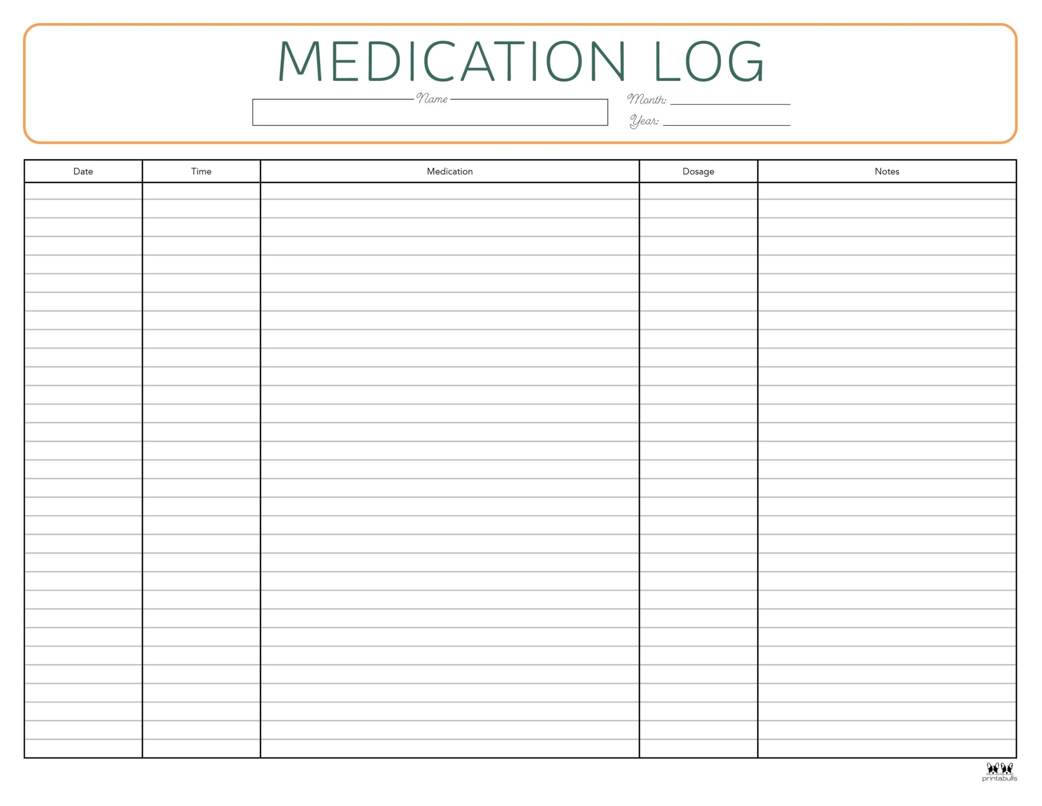 Medication Logs - 25 FREE Printables | Printabulls